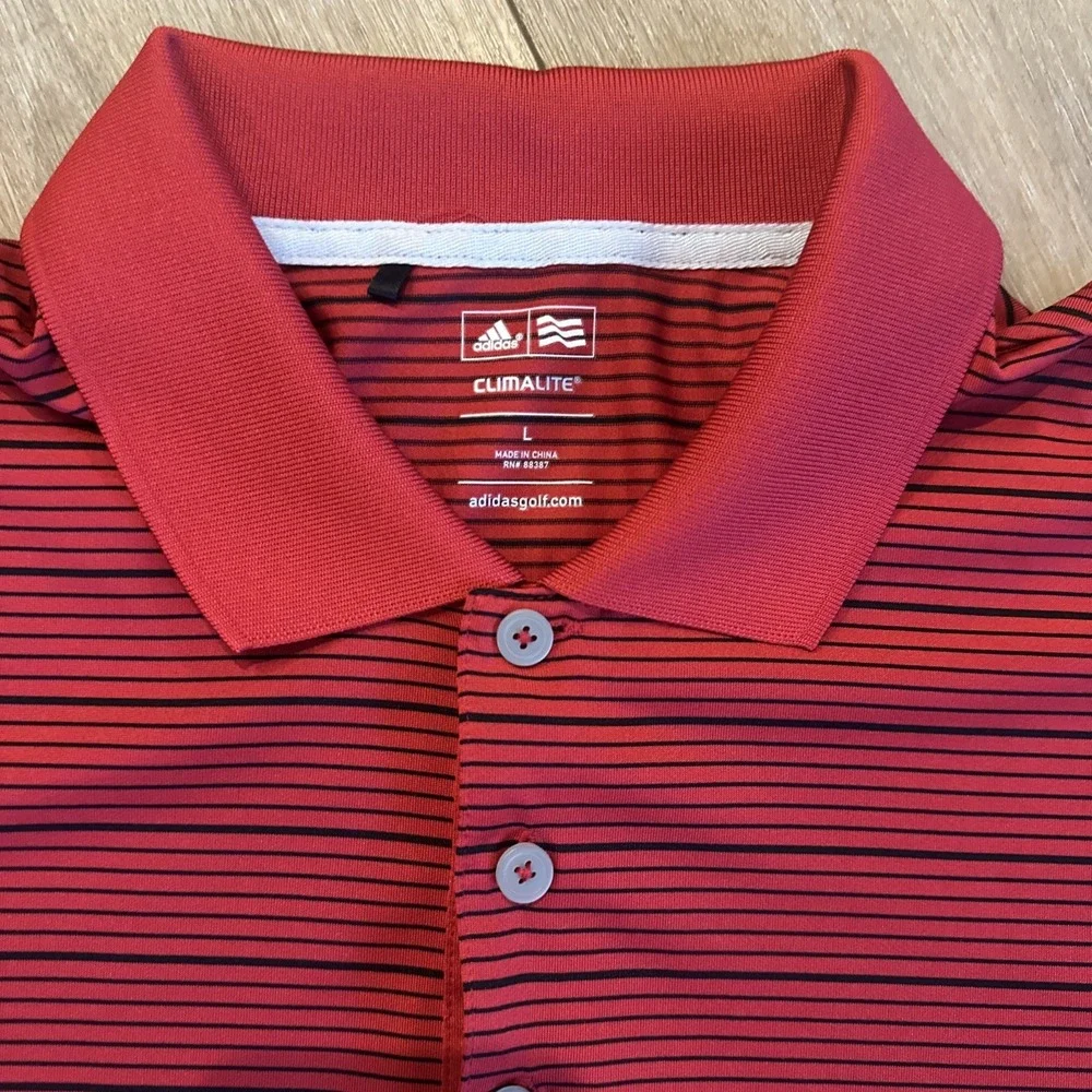 Adidas Climalite Men's Performance Golf Polo Shirt Red Striped Lrg Country Club